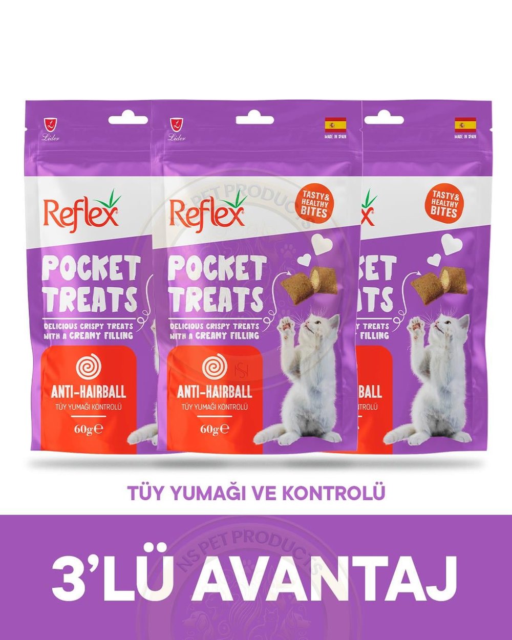 Reflex Pocket Treats Tüy Yumağı Kontrolü İçin Kedi Ödül Maması 3lü Fırsat 3x60gr