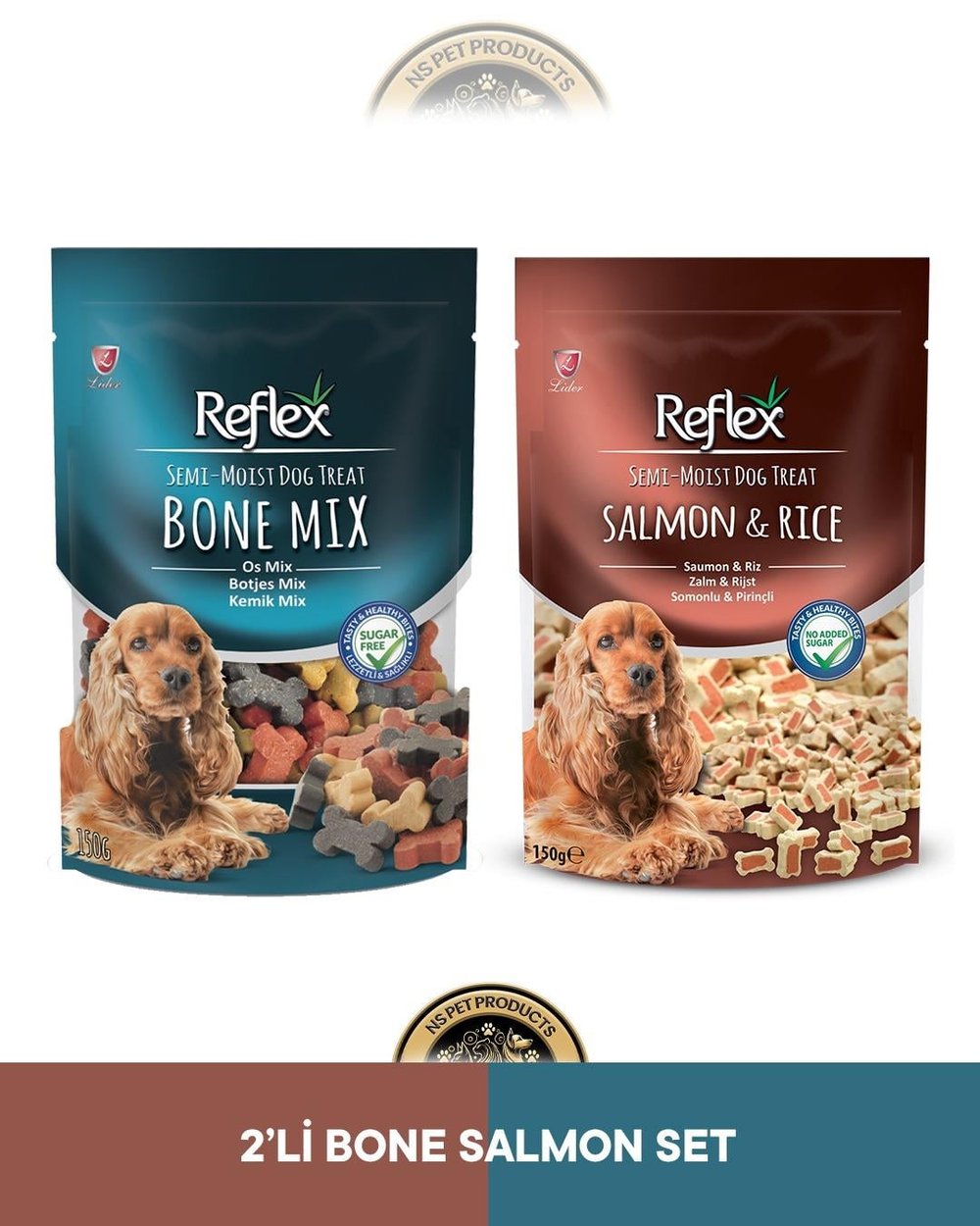 Semi-Moist Kemik Mix & Somon Pirinç Köpek Ödül Maması Seti 2x150 gram