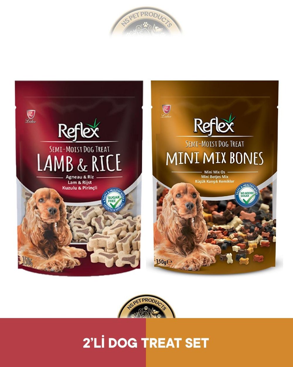 Semi-Moist Kuzu Pirinç & Mini Mix Bones Köpek Ödül Maması Seti 2x150 gram