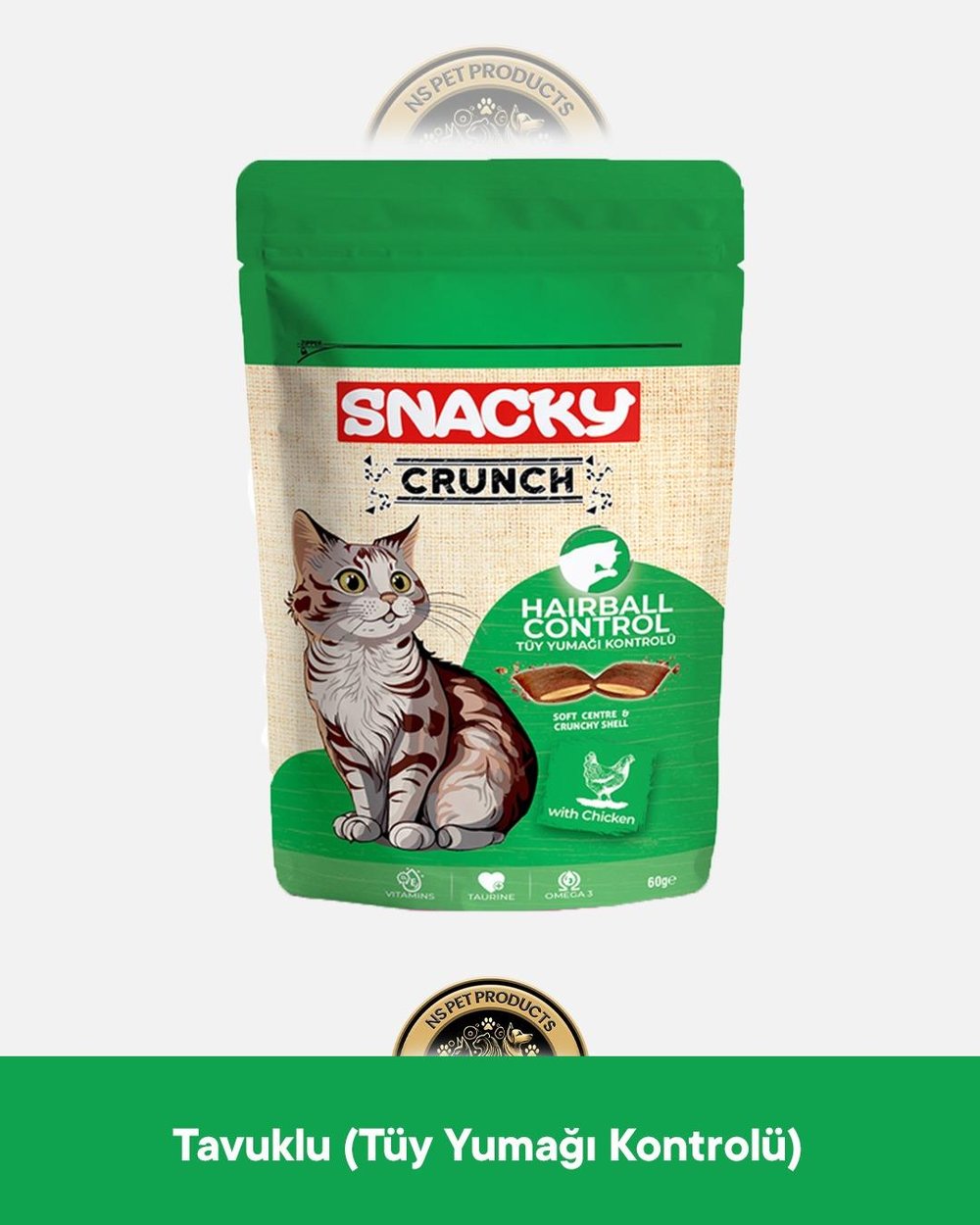Snacky Crunch Hairball Control Tüy Yumağı Kontrolü için Tavuklu Kedi Ödül Maması 60 gram