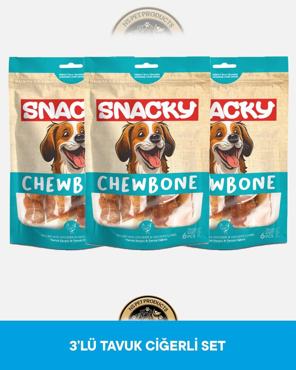 Snacky Filled Tavuk Sargılı-Tavuk Ciğerli Köpek Ödül Maması 6'lı 13 cm 168 gram x 3 Adet