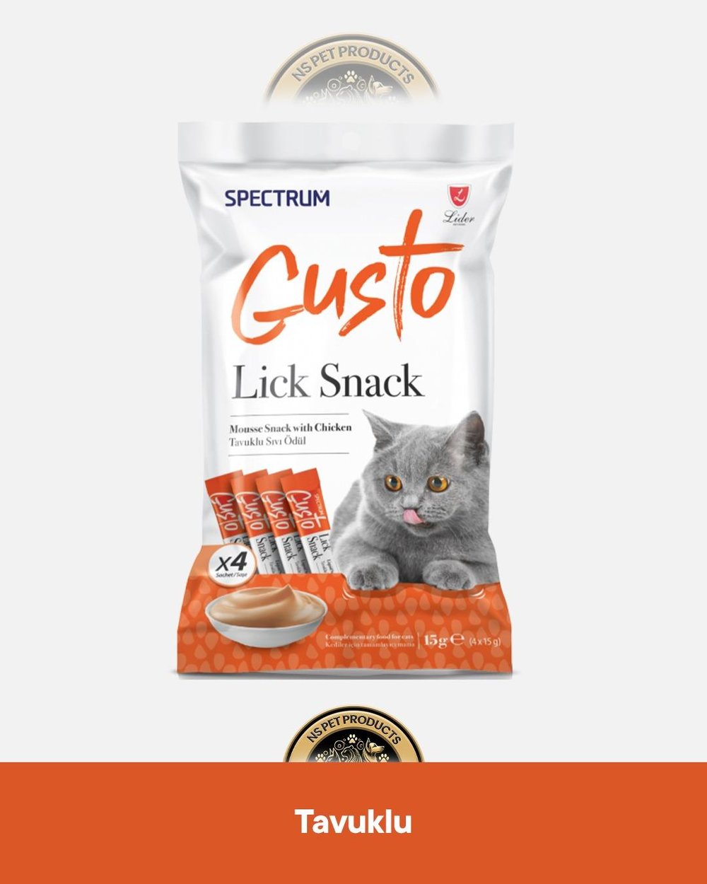 Spectrum Gusto Lick Snack Karides-Somon,Ton-Tavuk,Tavuk,Ton,Ton-Somon Sıvı Kedi Ödül Maması 10 Adet-4x15 gram