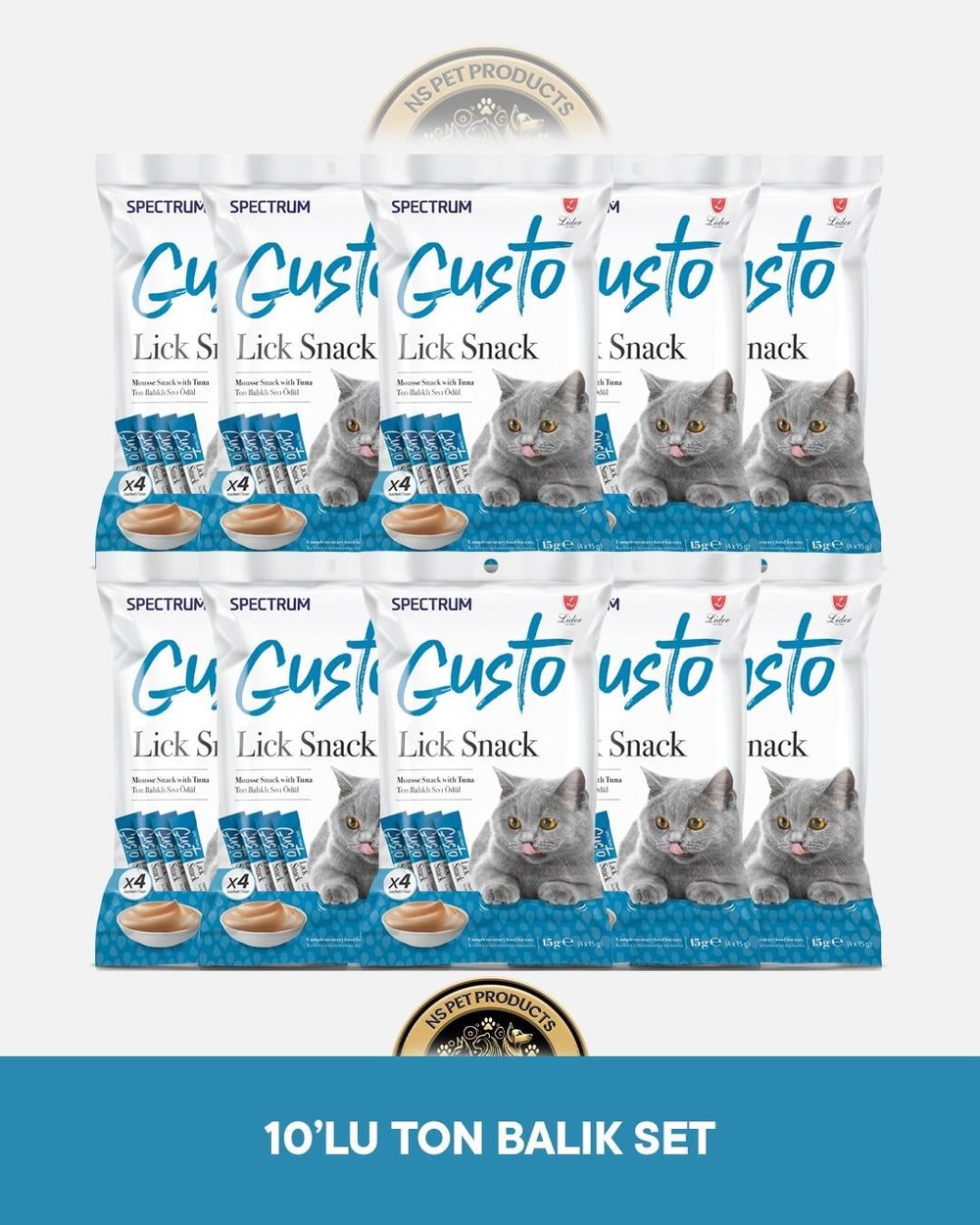 Spectrum Gusto Lick Snack Ton Balıklı Sıvı Kedi Ödül Maması 10 Adet-4x15 gram