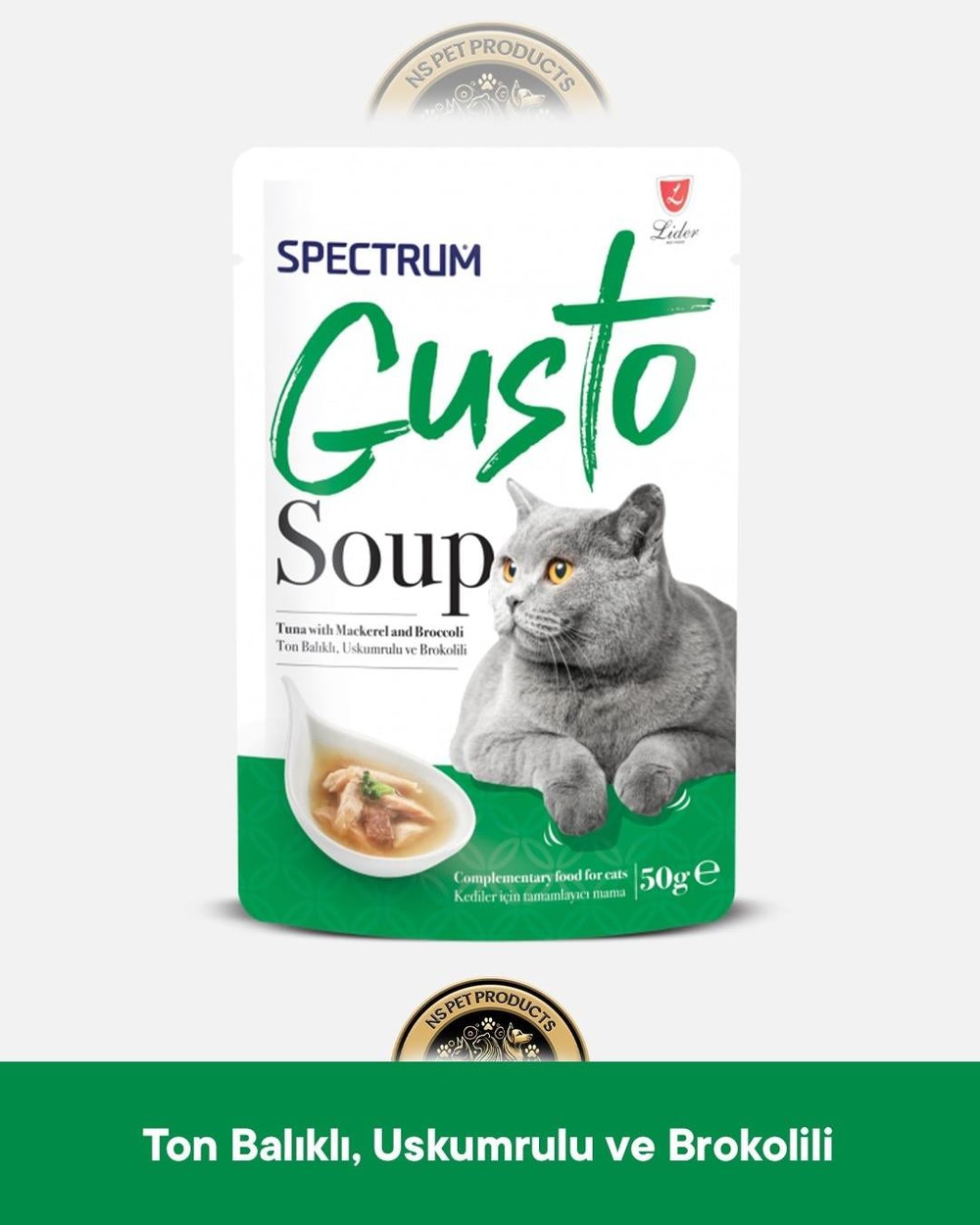 Spectrum Gusto Ton Balıklı Uskumrulu ve Brokolili Kedi Çorbası 50 gram