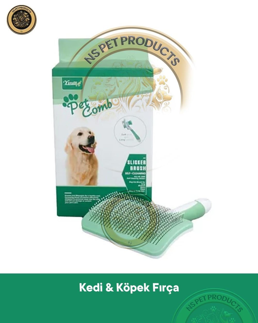 Sustali Tel Uç Kedi Köpek Fırça Yeşil Medium
