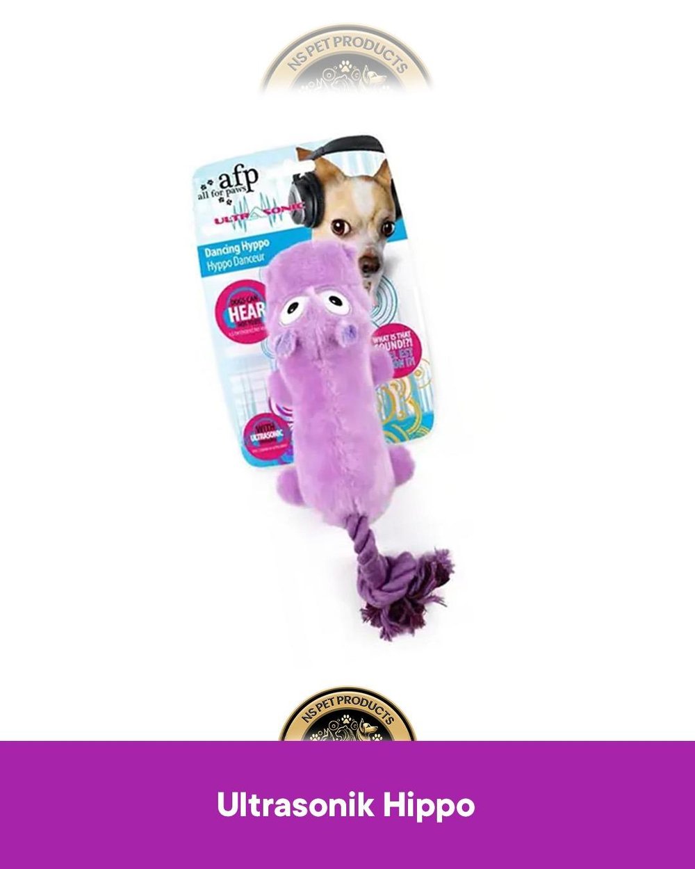 Ultrasonik Hippo Peluş Köpek Oyuncağı 36x12x8,6 cm
