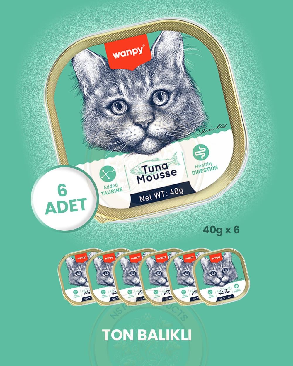 Wanpy Kedi 40g 6'lı Ton Balıklı Alutray Yaş Mama