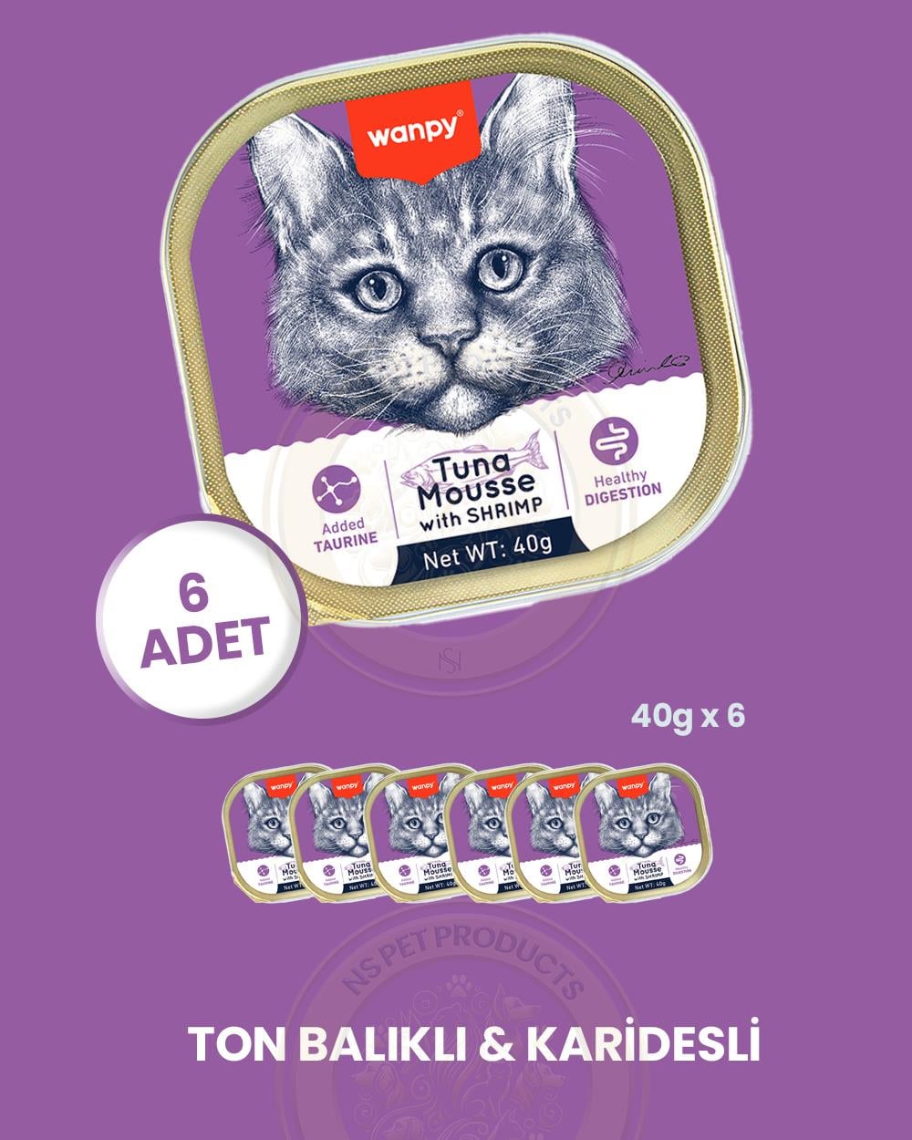 Wanpy Kedi 40g 6'lı Ton Balıklı & Karidesli Alutray Yaş Mama