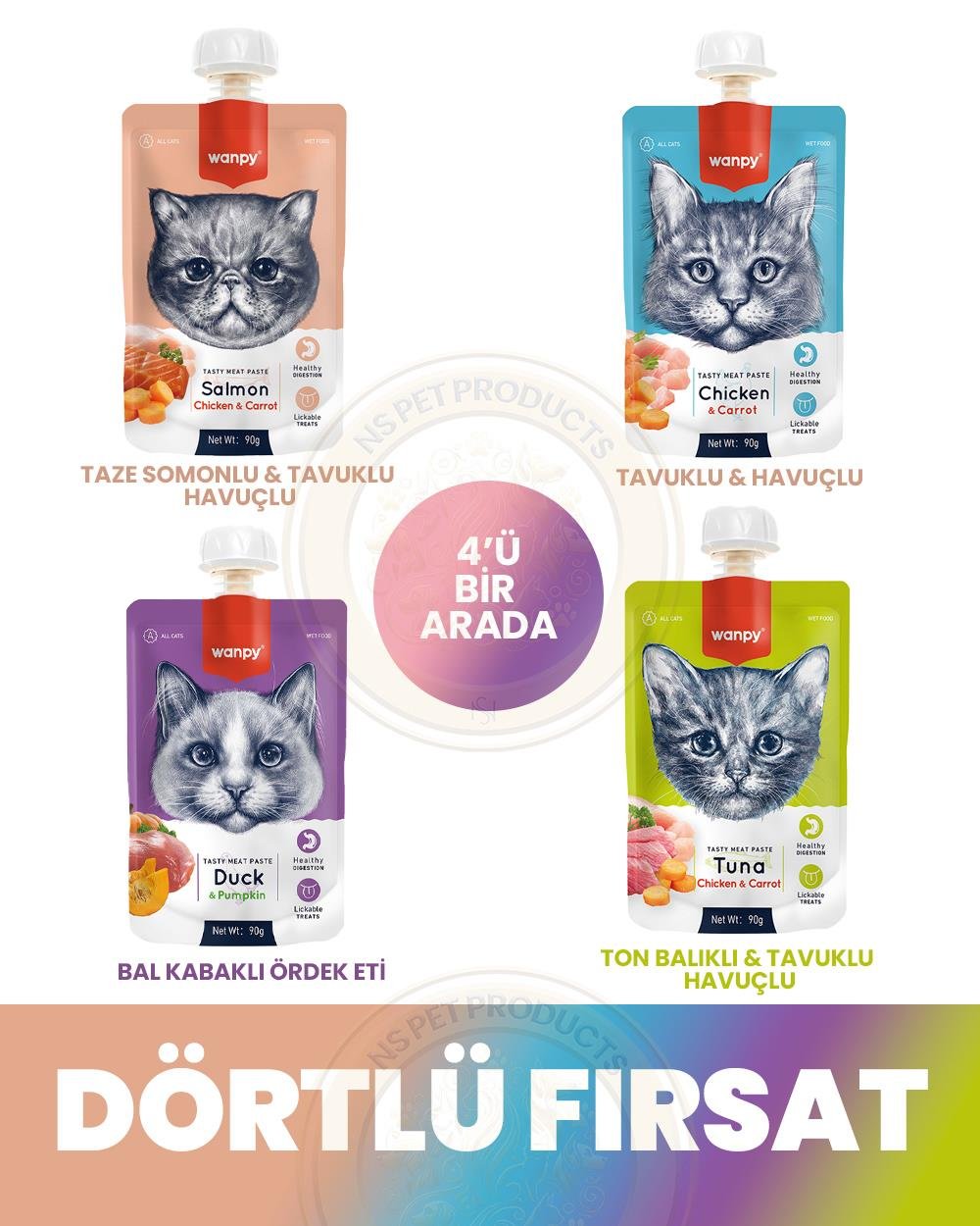 Wanpy Kedi Et Ezmesi 4x90gr 4 Lezzet Mix Paket 