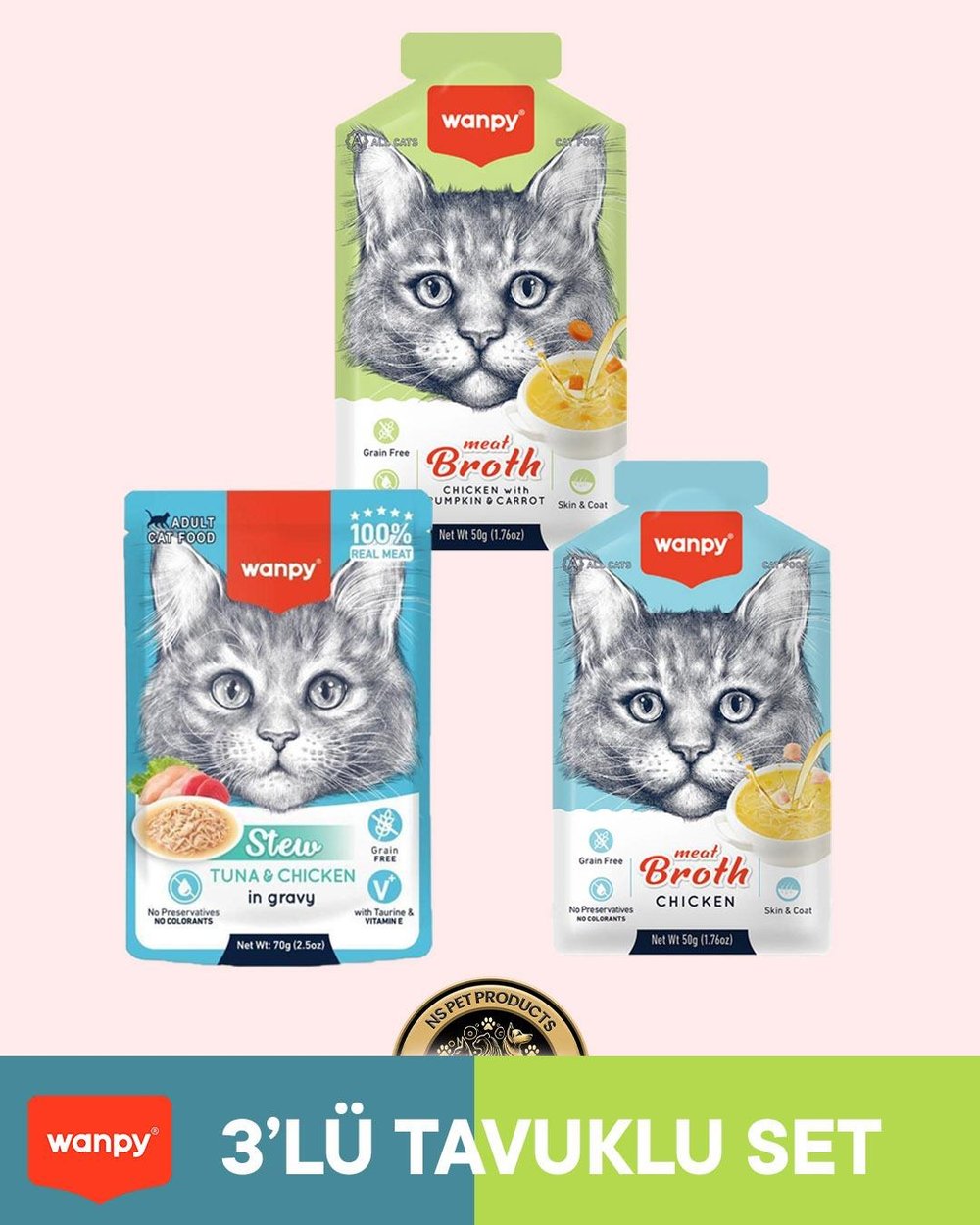 Wanpy Kedi Maması 3'lü Tavuklu Set