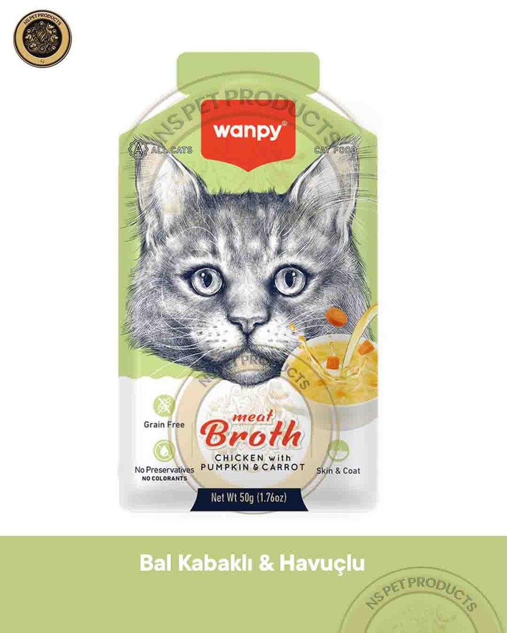 Wanpy Kediler için Bal Kabağı & Havuçlu Tavuk Eti Çorbası 50 gr
