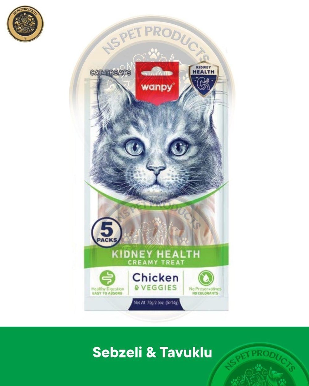 Wanpy Kidney Health Tavuk-Sebze Kedi Krema Ödülü 5x14gr