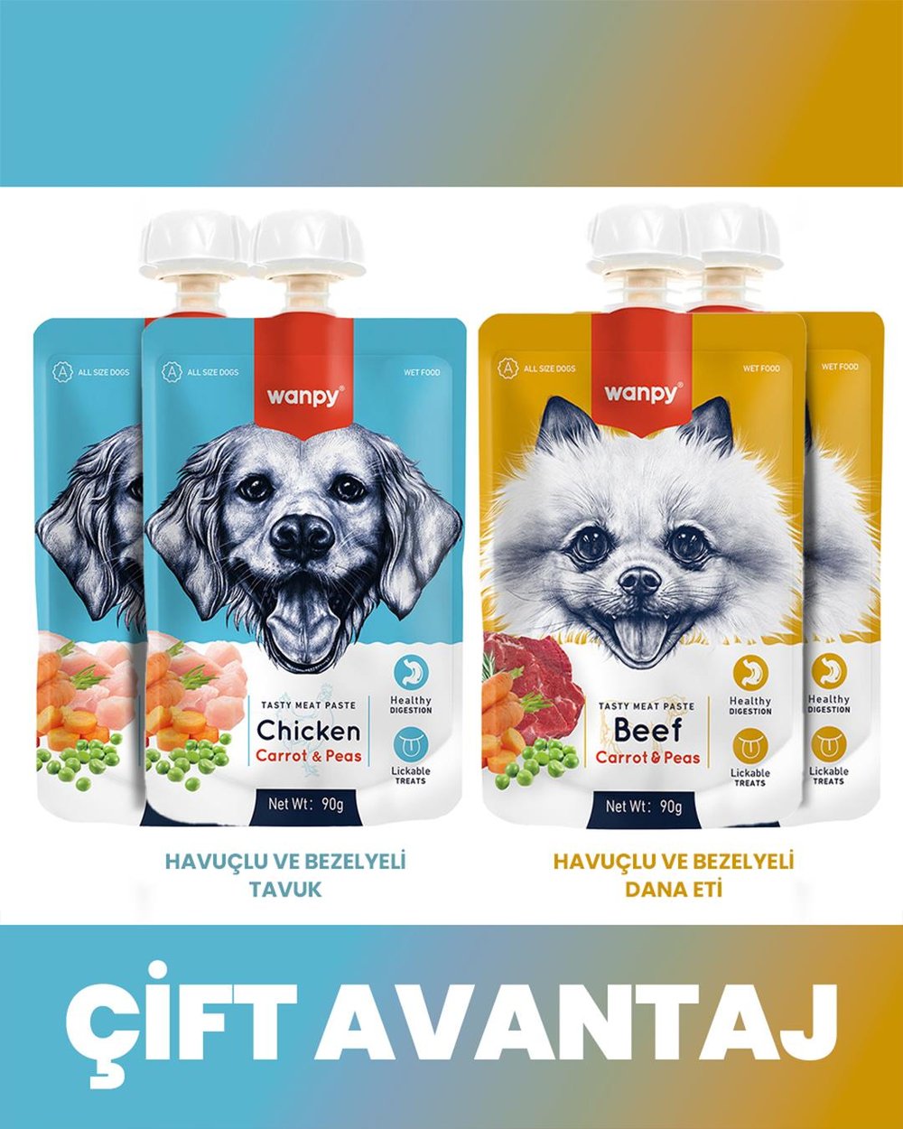 Wanpy Köpek Et Ezmesi 2 Lezzet 4lü Paket 4x90gr (Tavuk-Dana)