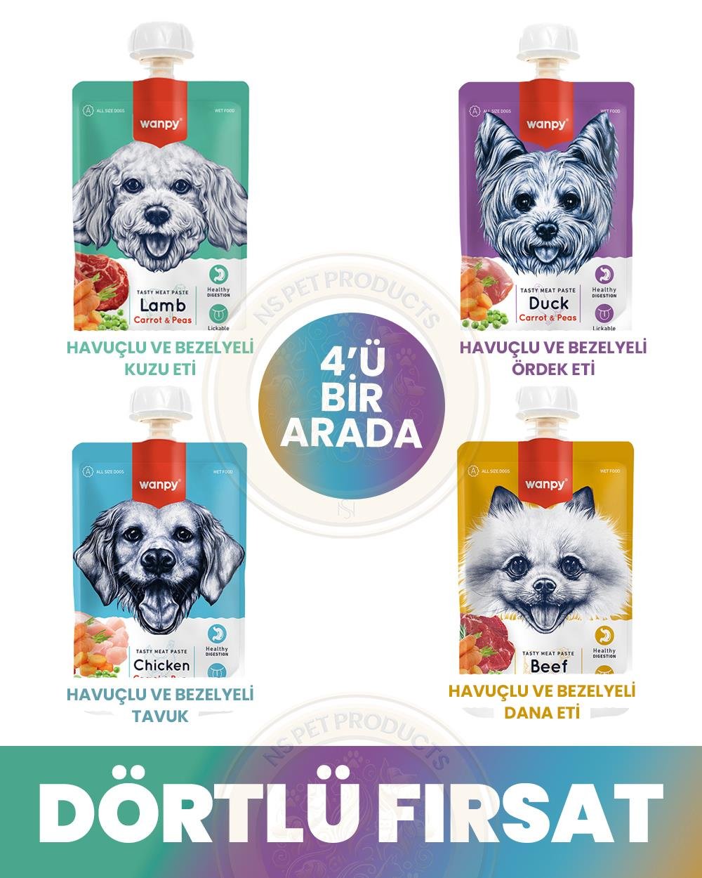 Wanpy Köpek Et Ezmesi 4 Lezzet 4lü Mix Paket 4x90gr
