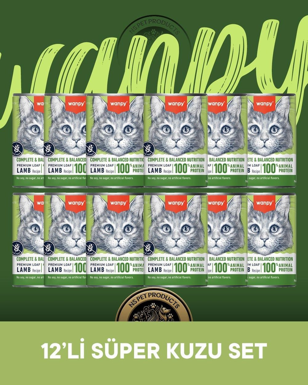 Wanpy Kuzu Etli Ezme Kedi Konservesi 12x375 gr