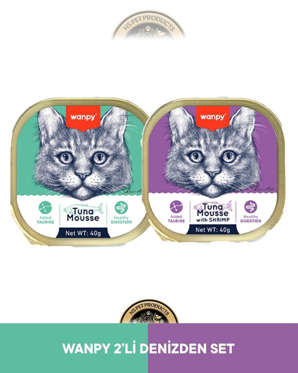 Wanpy Mousse Ton Balıklı Alutray & Wanpy Mousse Ton Balıklı - Karidesli Alutray Kedi Yaş Maması Seti 2x40 gr