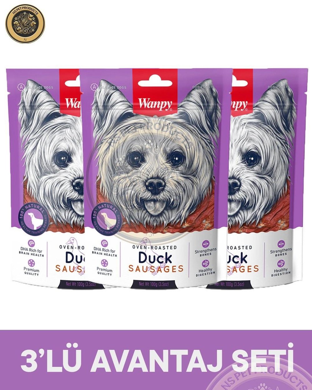 Wanpy Ördek Etli Sosis 3x100 gram Köpek Ödülü