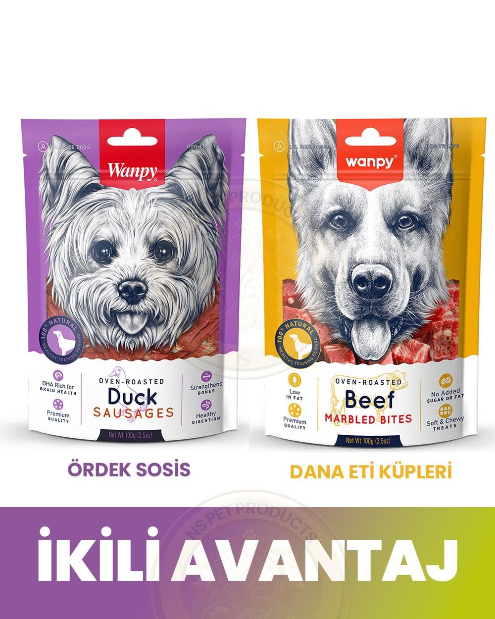 Wanpy Ördek Sosis, Dana Eti Küpleri İkili Köpek Ödül Paketi