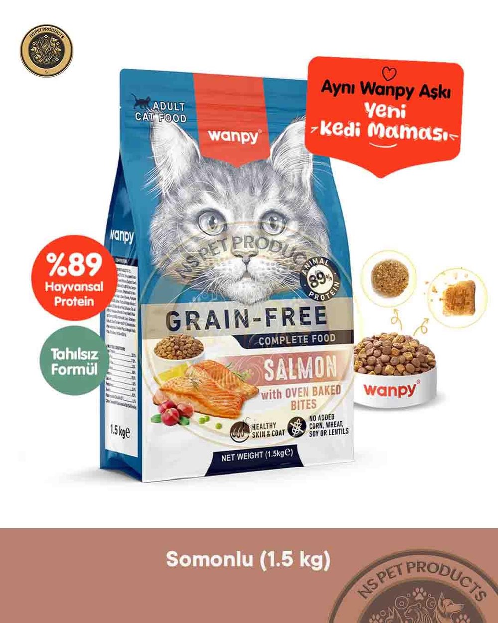 Wanpy Tahılsız Somonlu Yetişkin Kedi Maması 1-5 kg