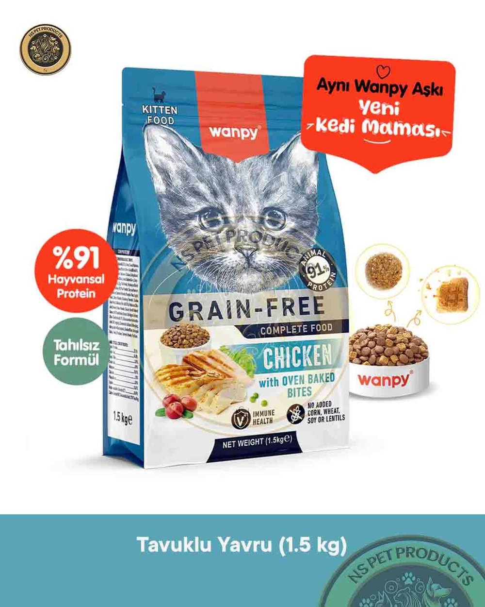 Wanpy Tahılsız Tavuklu Yavru Kedi Maması 1-5 kg