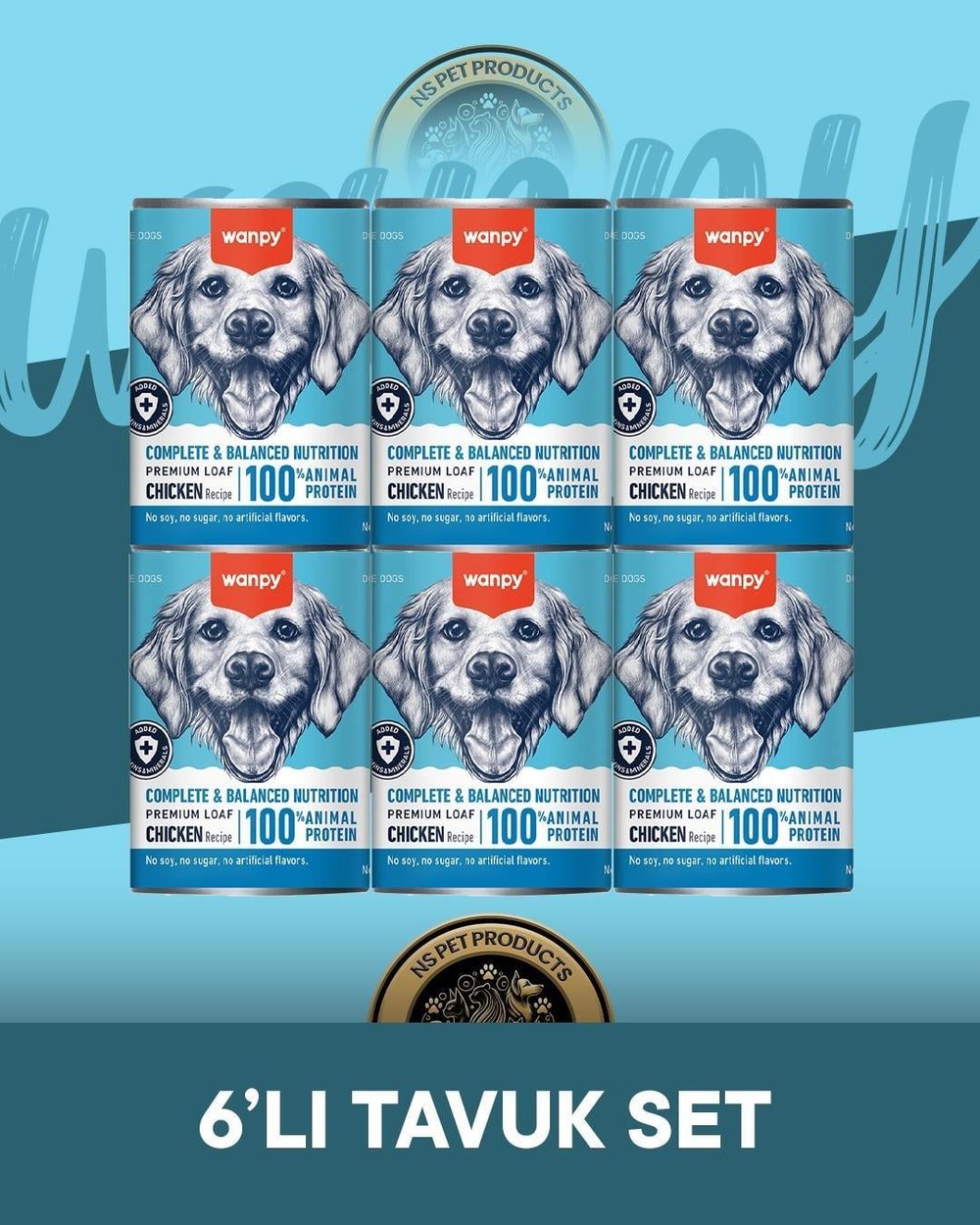 Wanpy Tahılsız %100 Gerçek Et Tavuklu Ezme Köpek Konserve Maması Seti 6x375 gr