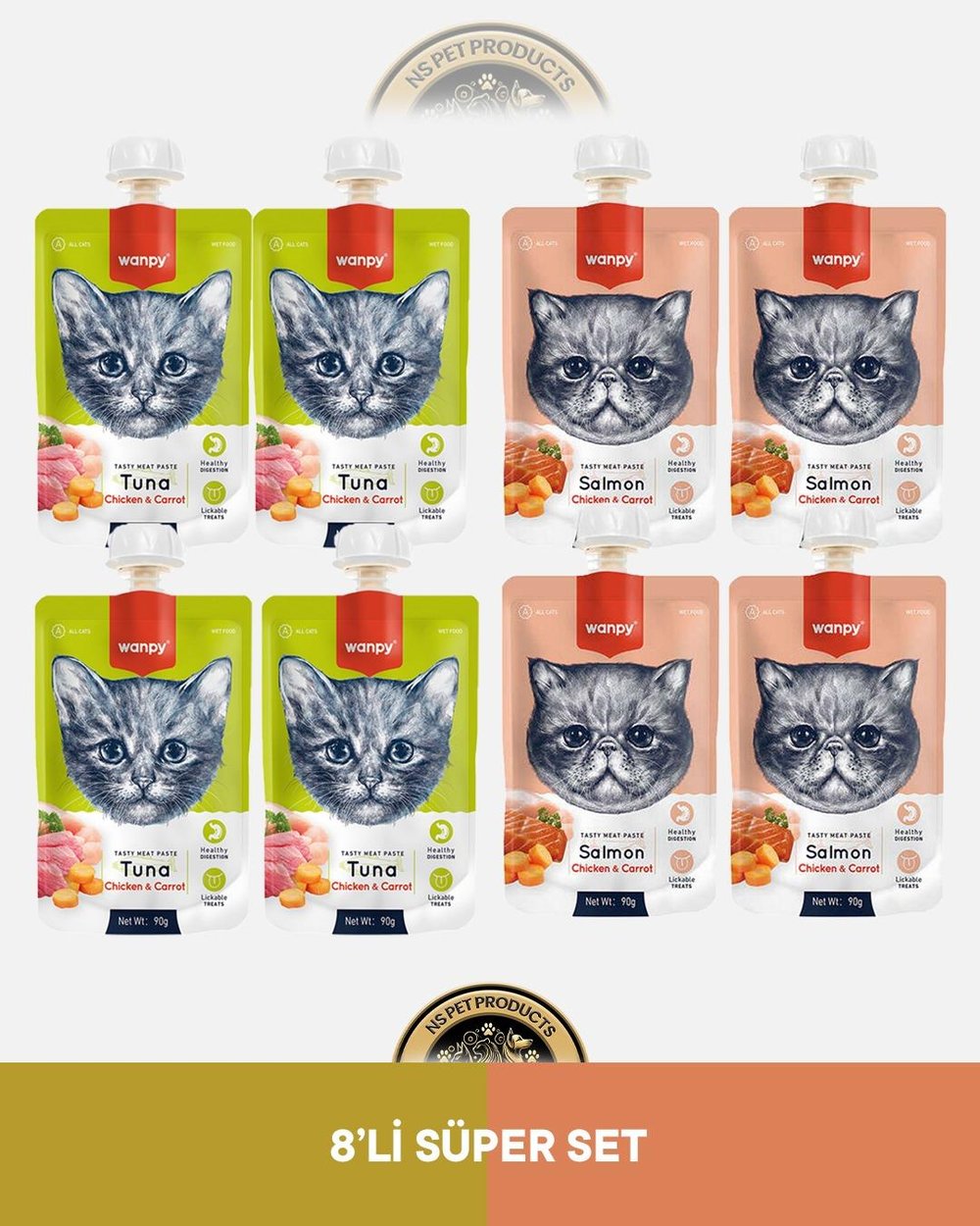 Wanpy Ton-Tavuk, Somon-Tavuk Kedi Et Ezmesi Seti 8x90 gram
