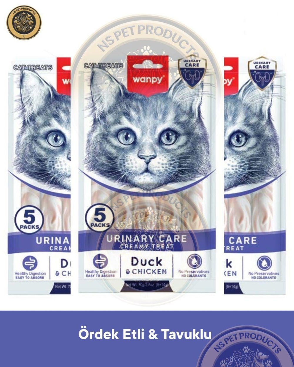 Wanpy Urinary Care Ördek-Tavuk Kedi Krema Ödülü 5x14gr 3lü Set