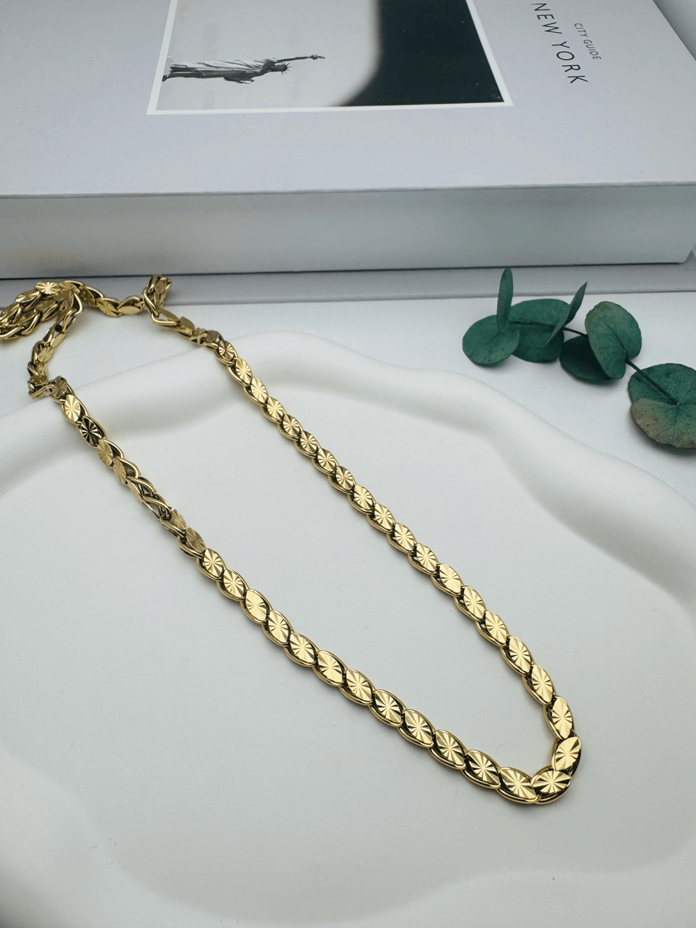 0106279-01 (Desenli) 45 cm Arpa Çelik Kolye (Gold)