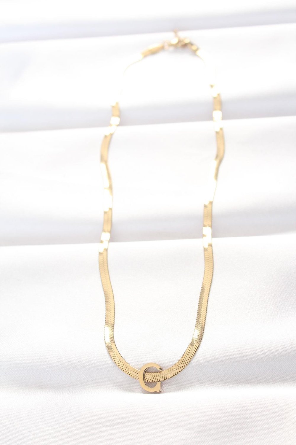 316L Çelik C Harfli Gold Renk İtalyan Zincirli Kolye - PRT3500EB01300