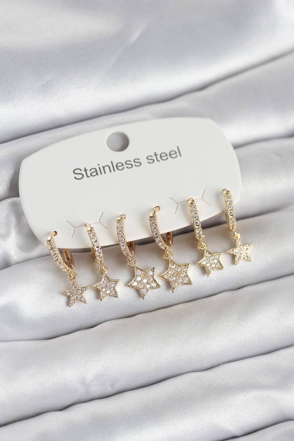 316L Çelik Gold Renk 6lı Set Yıldız Model Kadın Küpe