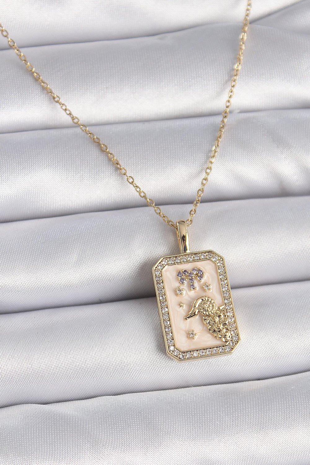 316L Çelik Gold Renk Zincir Koç Burcu Zirkon Taşlı Kadın Kolye – PRT3500EB02732
