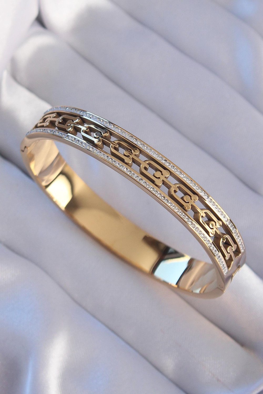 316L Çelik Gold Renk Zirkon Taşlı Model Kelepçe – PRT3500EB01886