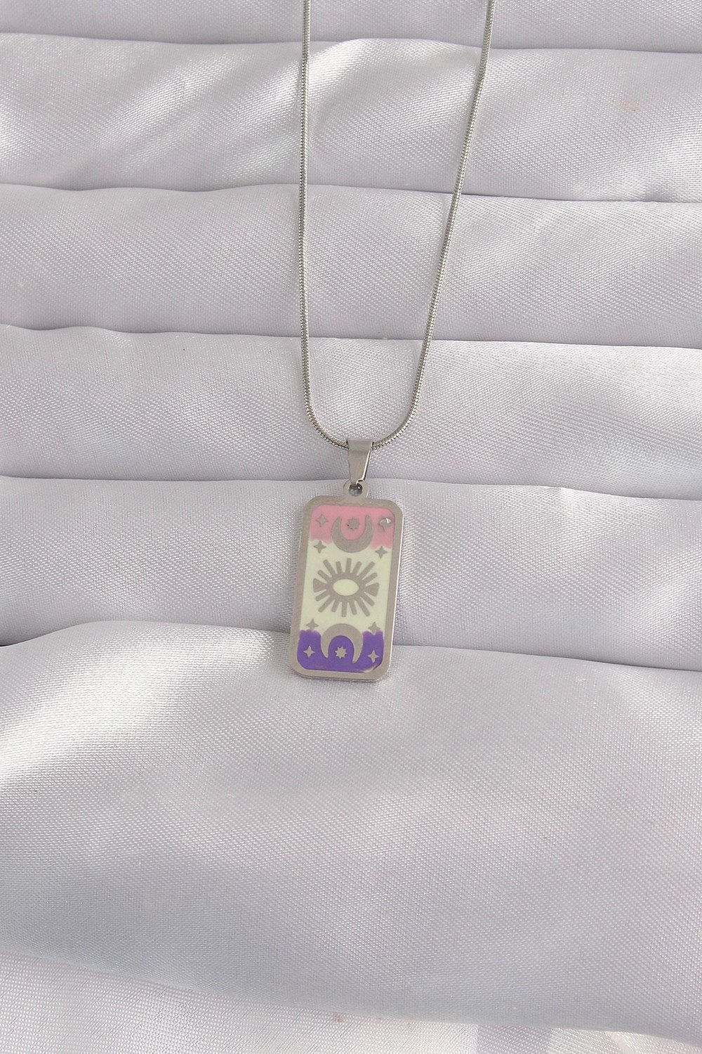 316L Çelik Gümüş Renk Karışık Mineli Ay Figür Tarot Kolye – PRT3500EB02151