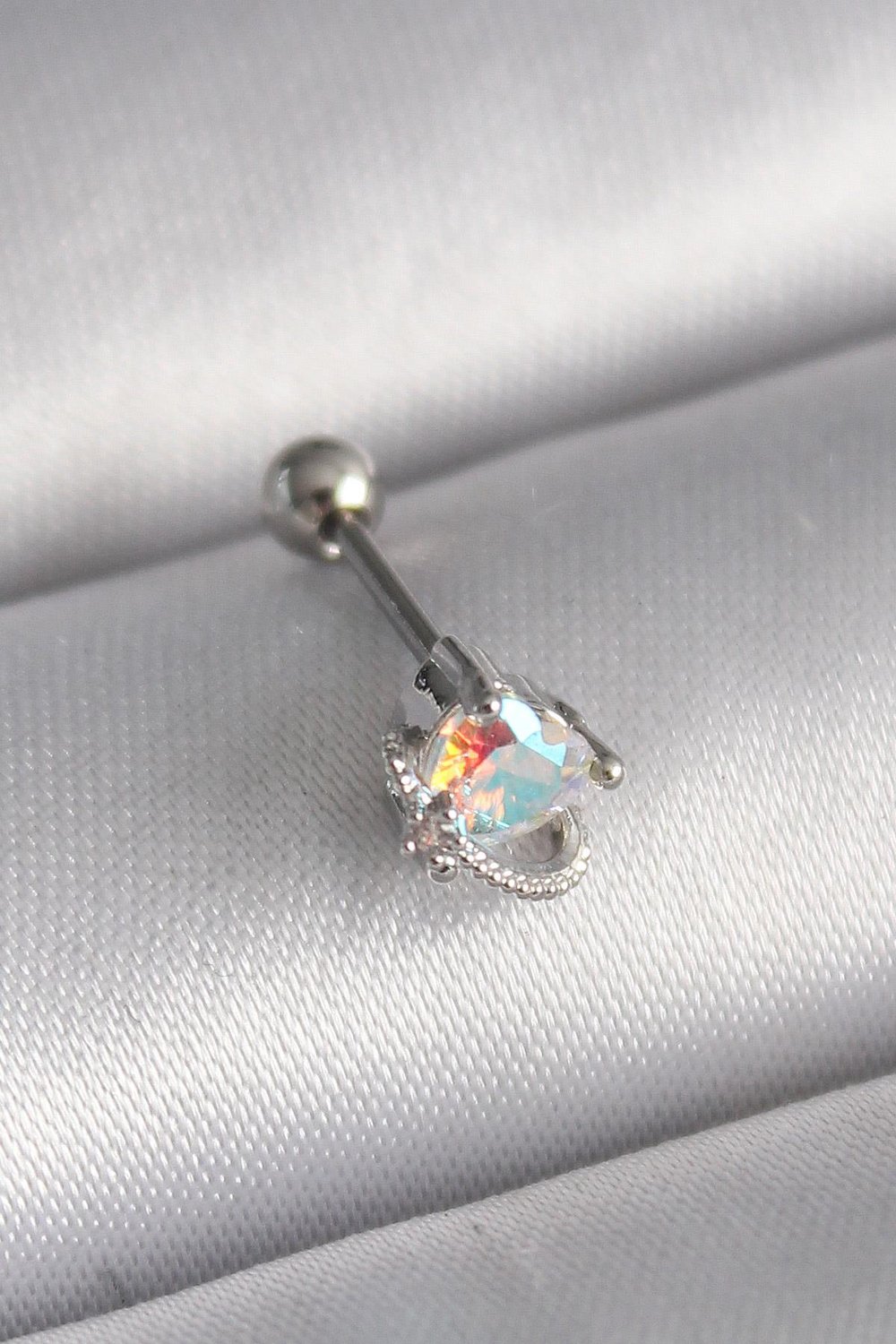 316L Çelik Gümüş Renk Zirkon Taşlı Kalp Tragus Piercing – PRT3500EB02868