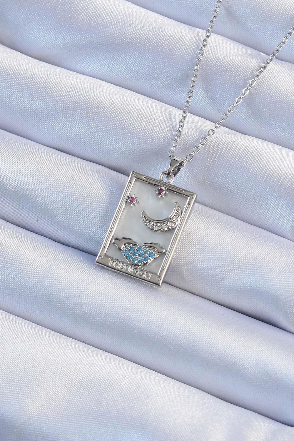 316L Çelik Zincir Gümüş Renk Zirkon Taşlı Ay Figürlü Tarot Kolye - PRT3500EB02378