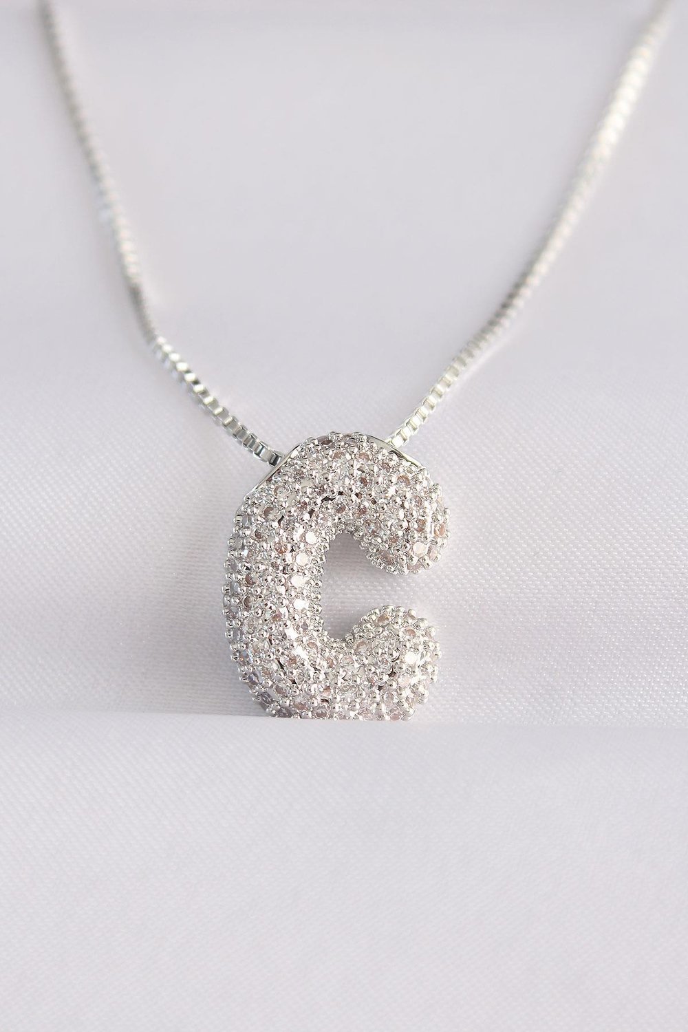 316L Çelik Zincirli Zirkon Taşlı C Harfli Silver Renk Bubble Kolye - PRT3500EB01363