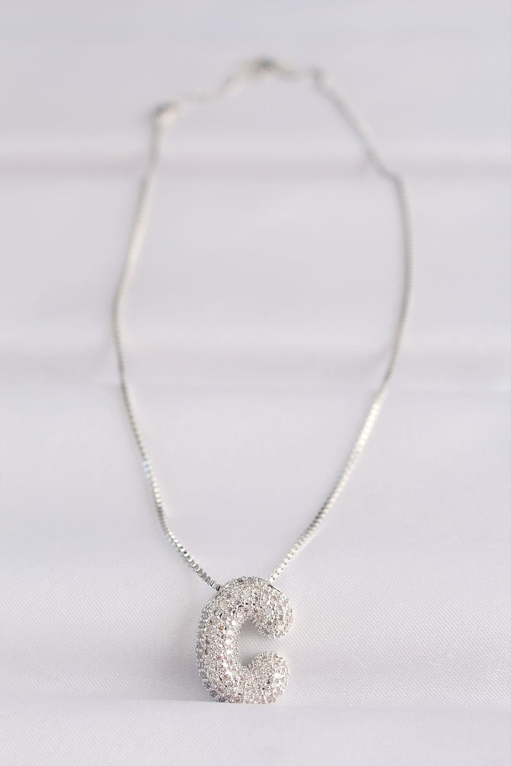 316L Çelik Zincirli Zirkon Taşlı C Harfli Silver Renk Bubble Kolye - PRT3500EB01363