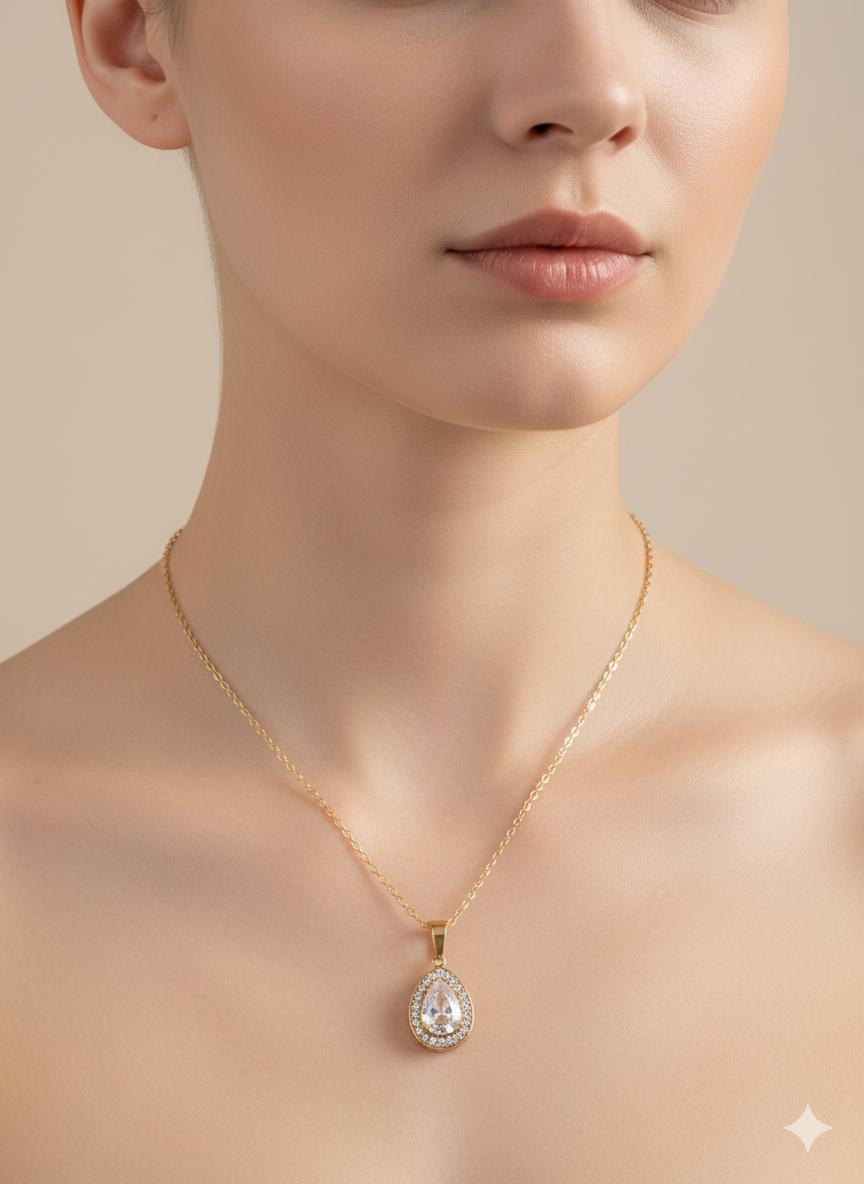 Beyaz Taşlı Pandora Çelik Kolye (Gold) 0106158
