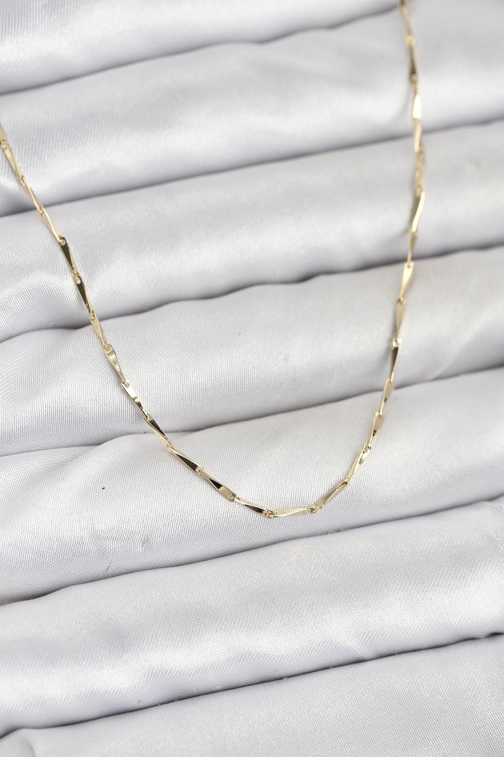 14K Gold Renk İnce Kesim Çubuk Model Zincir Kadın Kolye - PRT3500EB10245cm