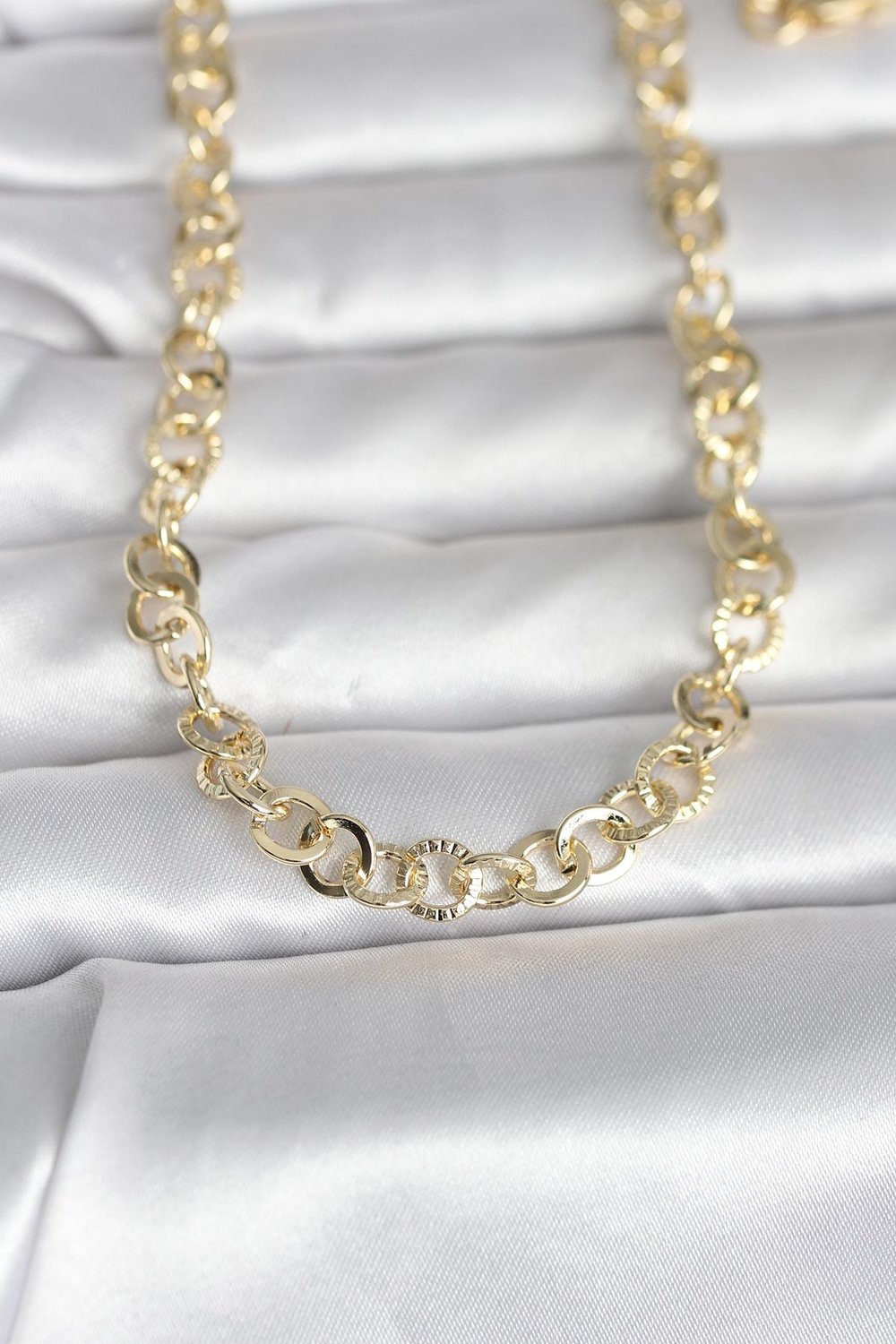 14K Gold Renk Kalın Halka Zincirli 60cm Kadın Kolye - PRT3500EB10325