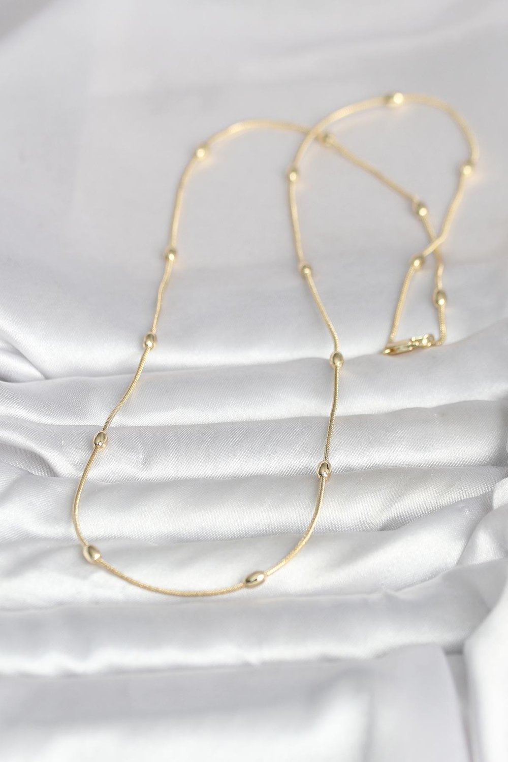 14K Gold Renk Yılan Zincirli Damla Topçuk Model 60cm Kadın Kolye - PRT3500EB10316