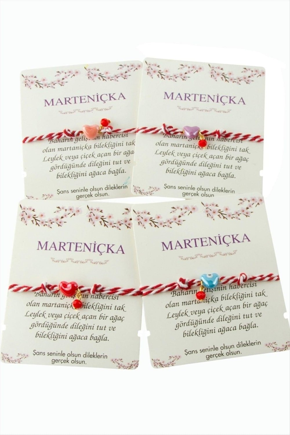 Kalp Cam Boncuk Marteniçka İp Bileklik