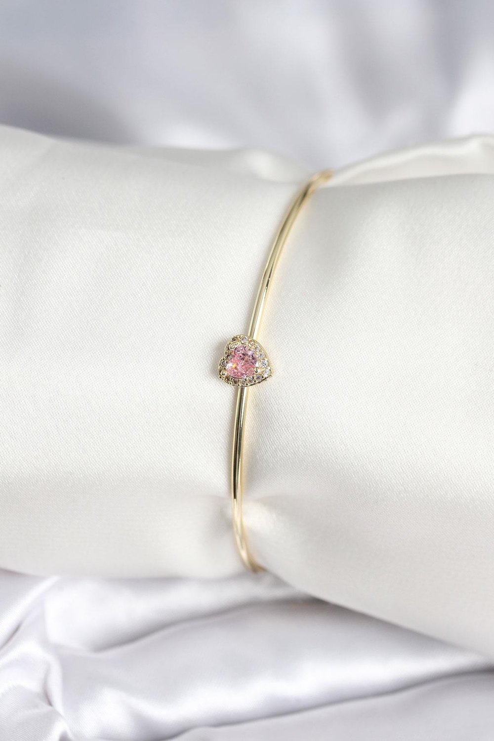 Pembe Zirkon Taşlı Kalp Model Gold Renk Kadın Bileklik – PRT3500EB09144