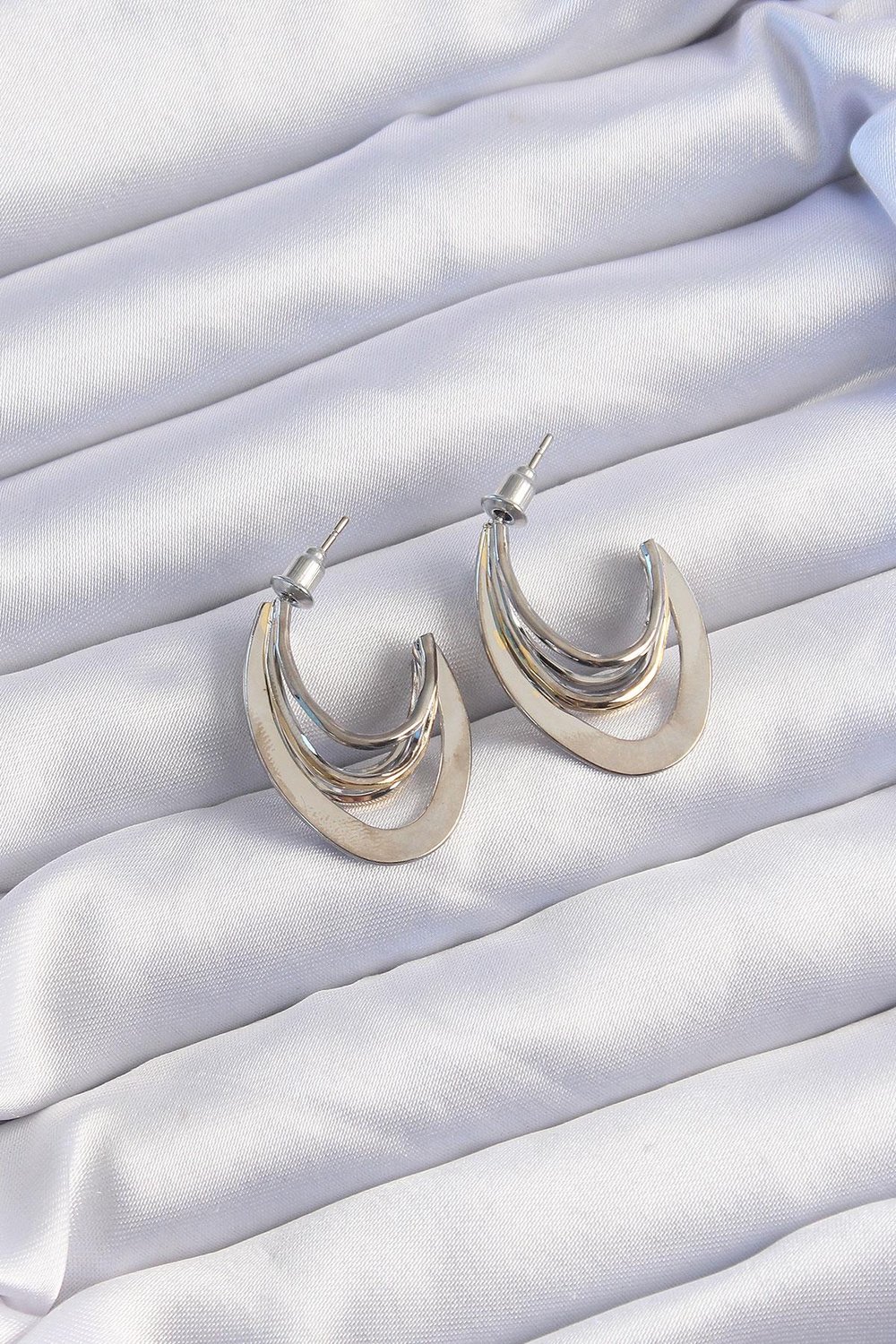 Pirinç Gold Gümüş Renkli Düz Plaka Halka Küpe – PRT3500EB01949