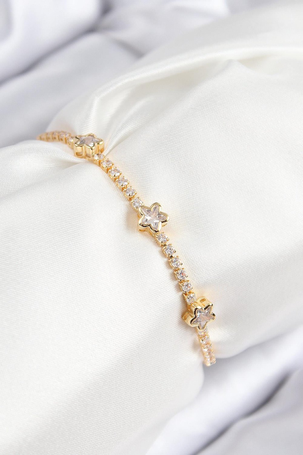 Pirinç Zirkon Taşlı Yıldız Model Gold Renk Asansörlü Kadın Bileklik – PRT3500EB08477