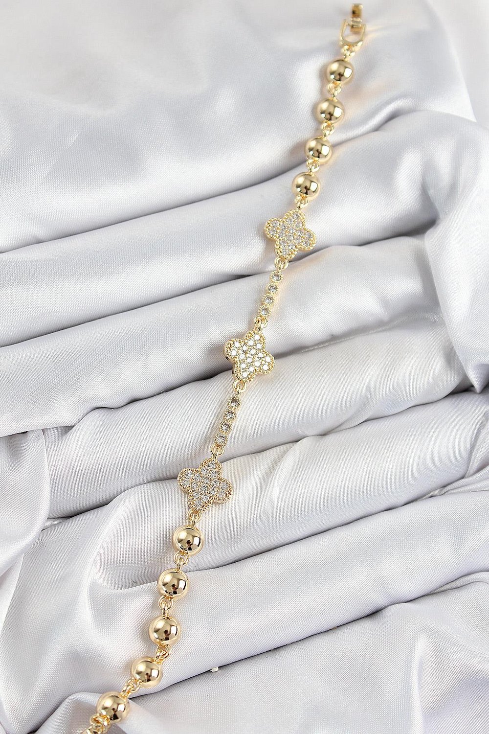Pirinç Zirkon Taşlı Yonca Model Gold Renk Kadın Bileklik – PRT3500EB07913
