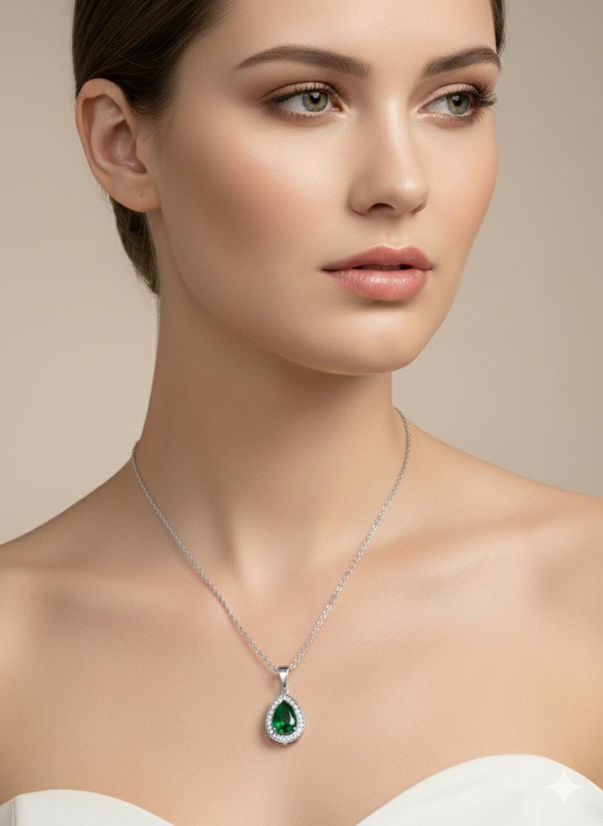Yeşil Taşlı Pandora Çelik Kolye (Gümüş) 0106157-01