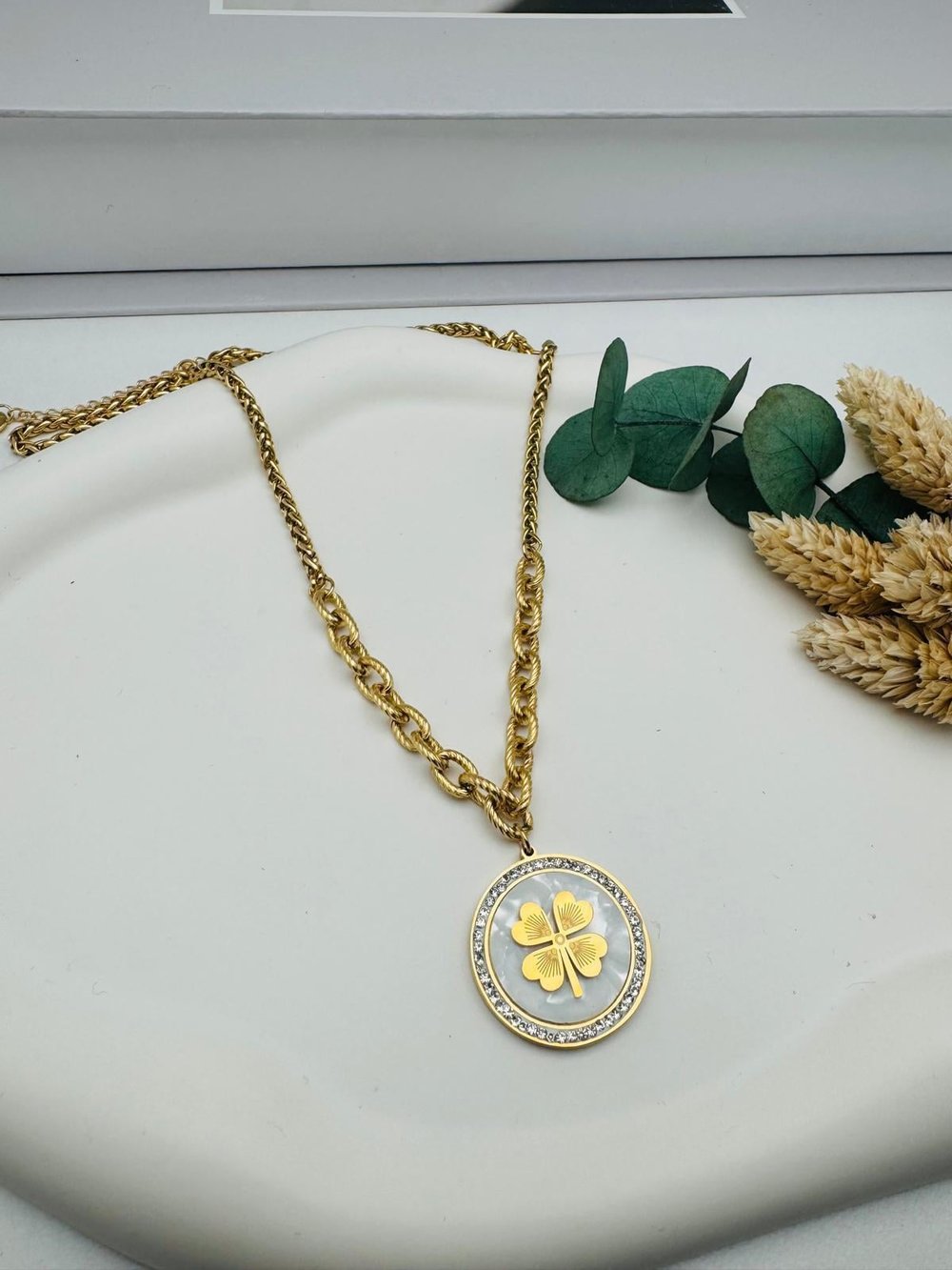 Yonca Detaylı Çelik Kolye (Gold) 100162