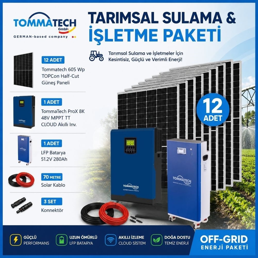 Villa İçin Off-Grid GES Paketi | 6.2kW TommaTech Güneş Enerji Sistemi