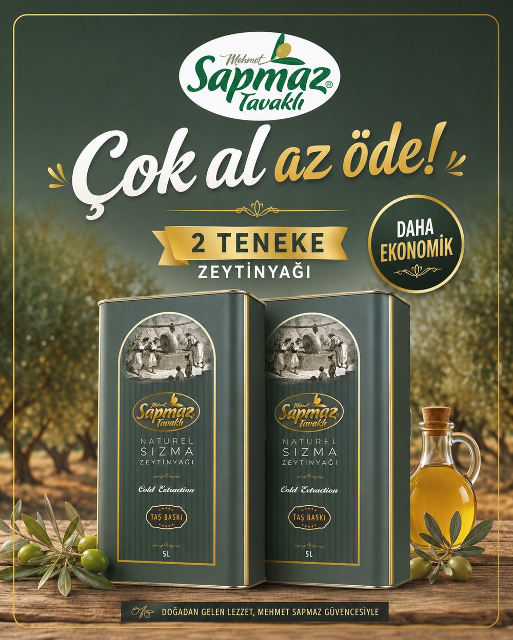 SAPMAZ TAVAKLI2' li Taş Baskı Soğuk Sıkım Zeytinyağı 5 Litre  